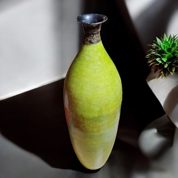 Large Lightweight Green Vase with Distressed Finish - 2' Tall​​